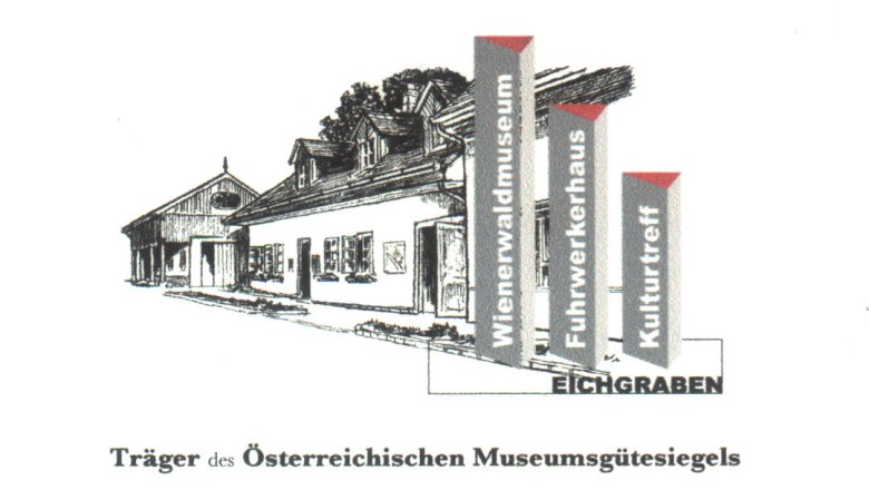 Wienerwaldmuseum, © Wienerwaldmuseum Illustration eines Gebäudes mit Schildern für Wienerwaldmuseum, Fuhrwerkerhaus und Kulturtreff.